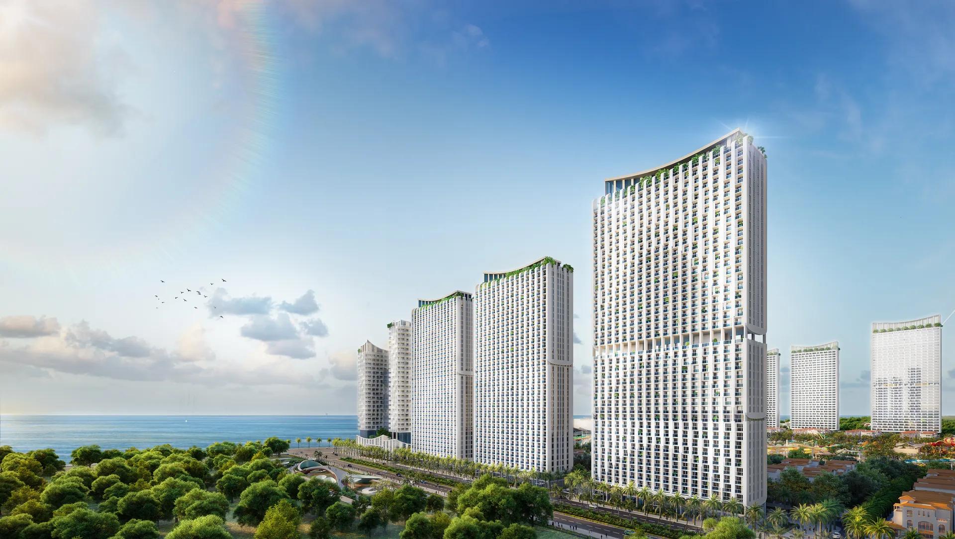 Các tháp cao tầng và cảnh quan xanh hướng ra biển — Blanca City, Vũng Tàu