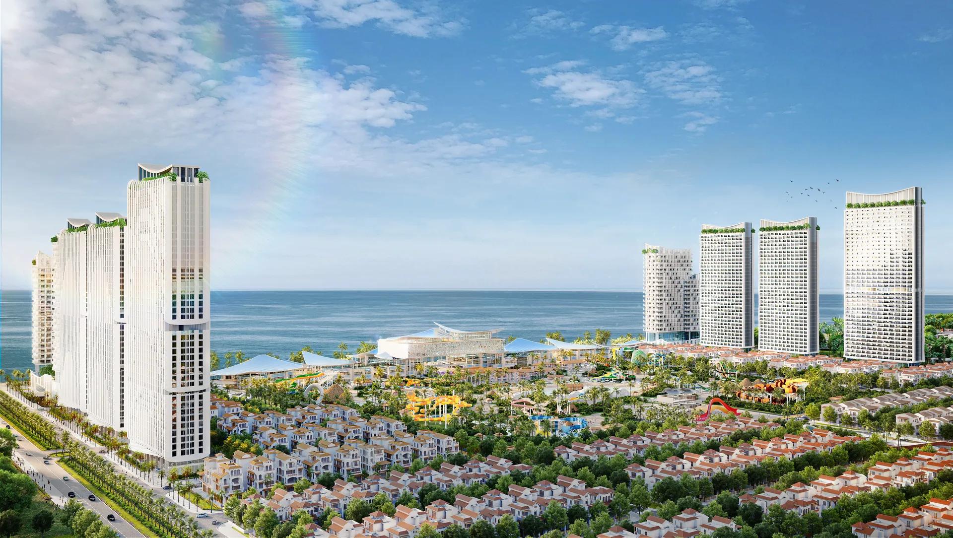 Khu nhà thấp tầng và các tháp ven biển nhìn từ trên cao — Blanca City, Vũng Tàu