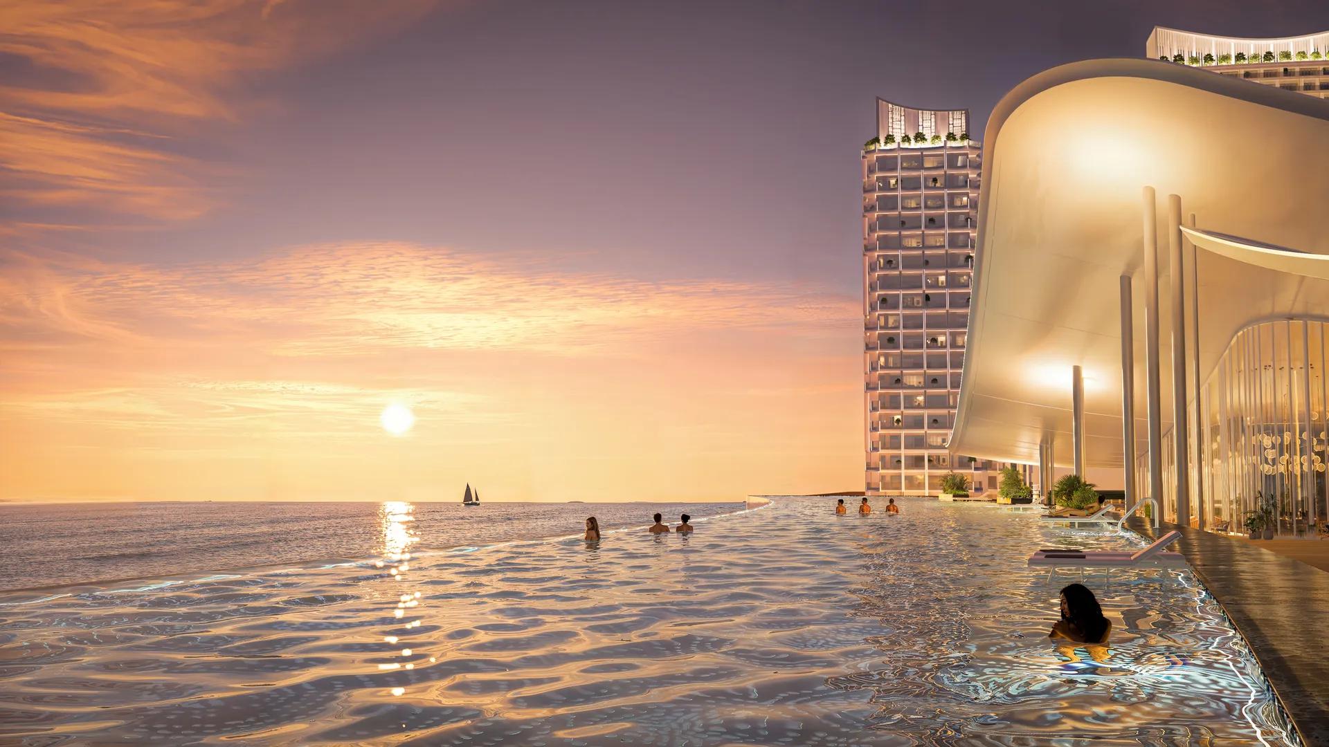 Bể bơi vô cực hướng biển lúc hoàng hôn — Blanca City, Vũng Tàu