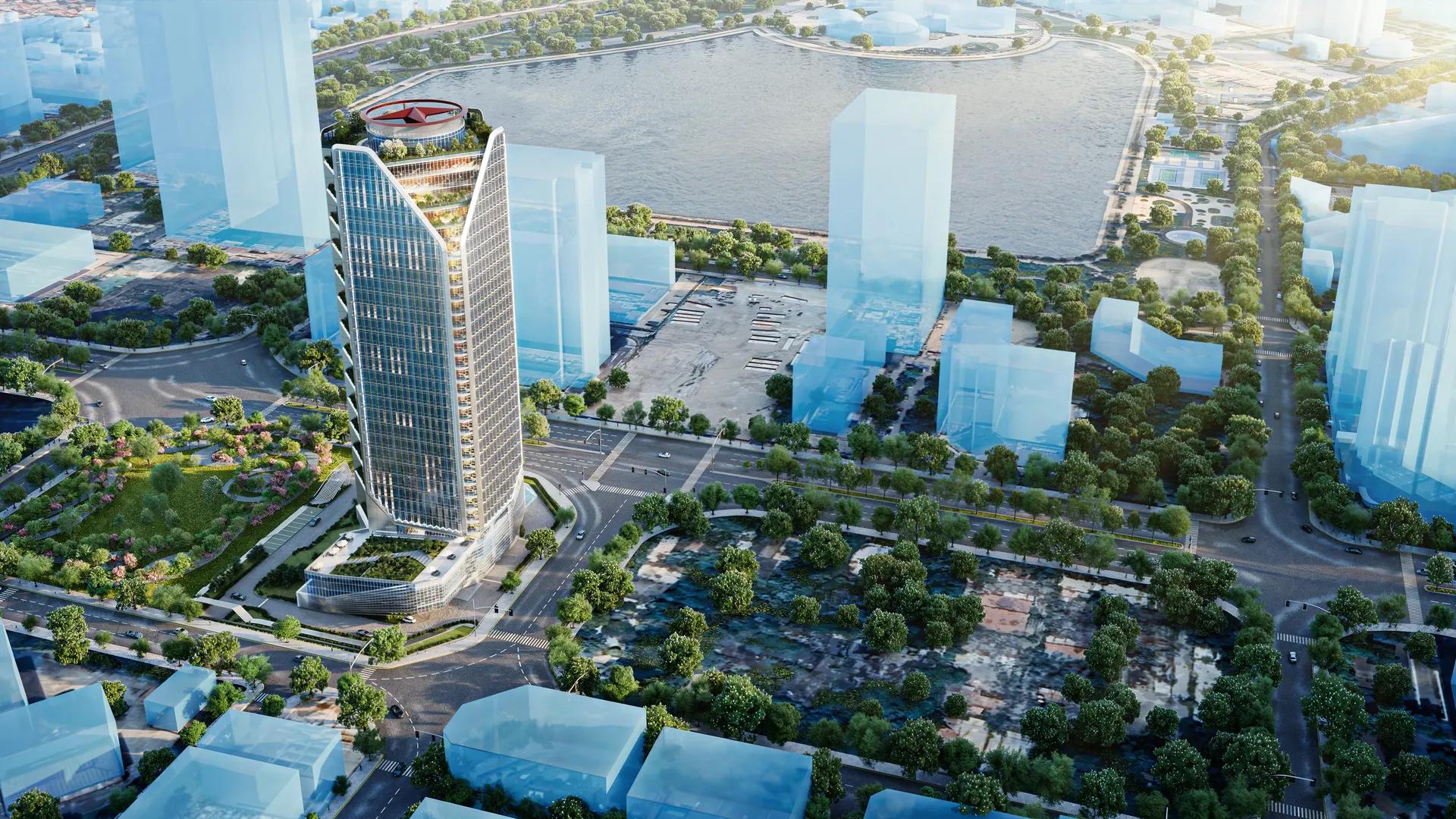 Tổng thể tháp trụ sở và quảng trường cảnh quan — Trụ sở EVN, Hà Nội