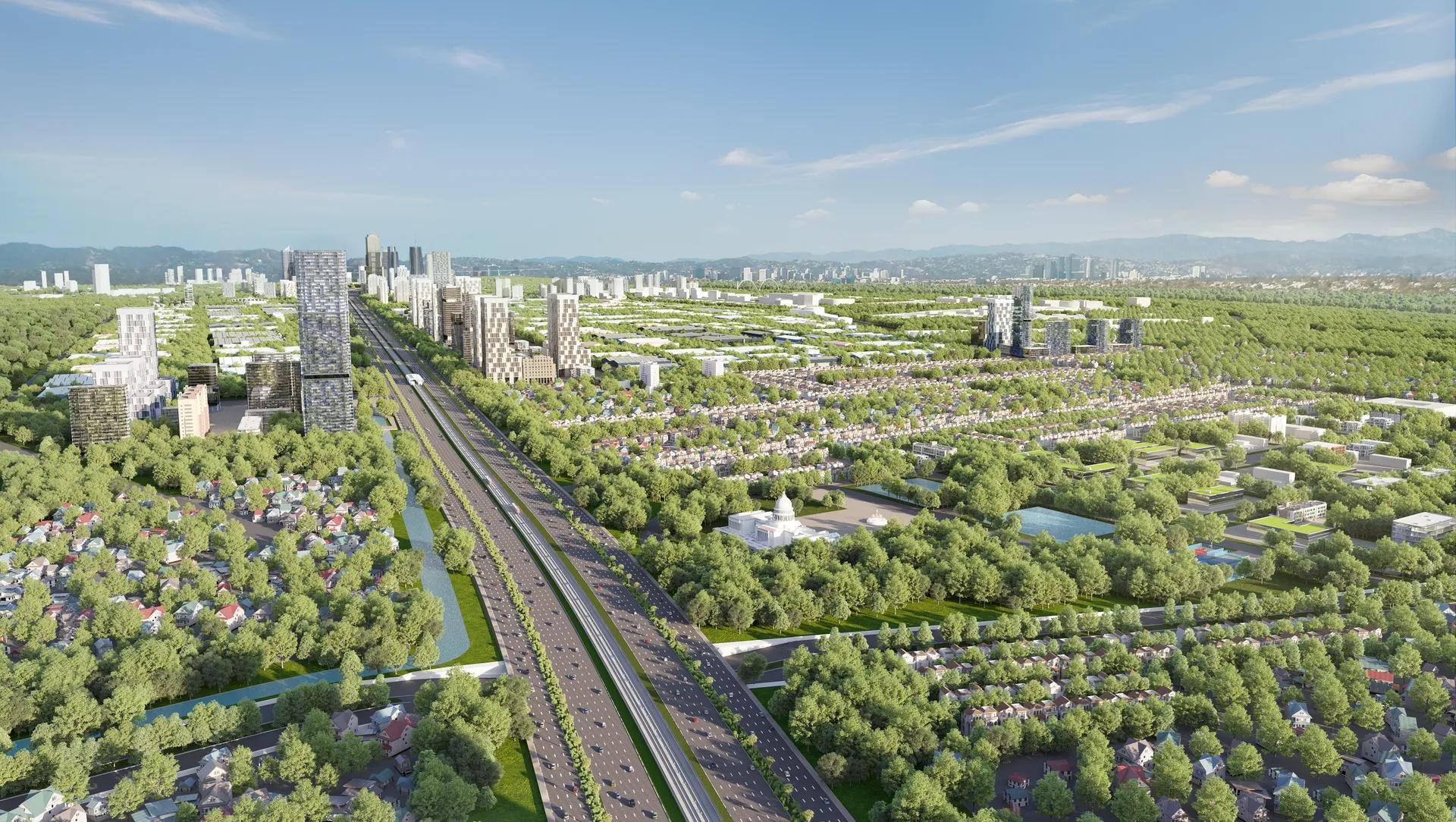 Tuyến xa lộ đi qua khu vực trung tâm và hành lang xanh — Xa Lộ Gia Bình, Bắc Ninh - Hà Nội